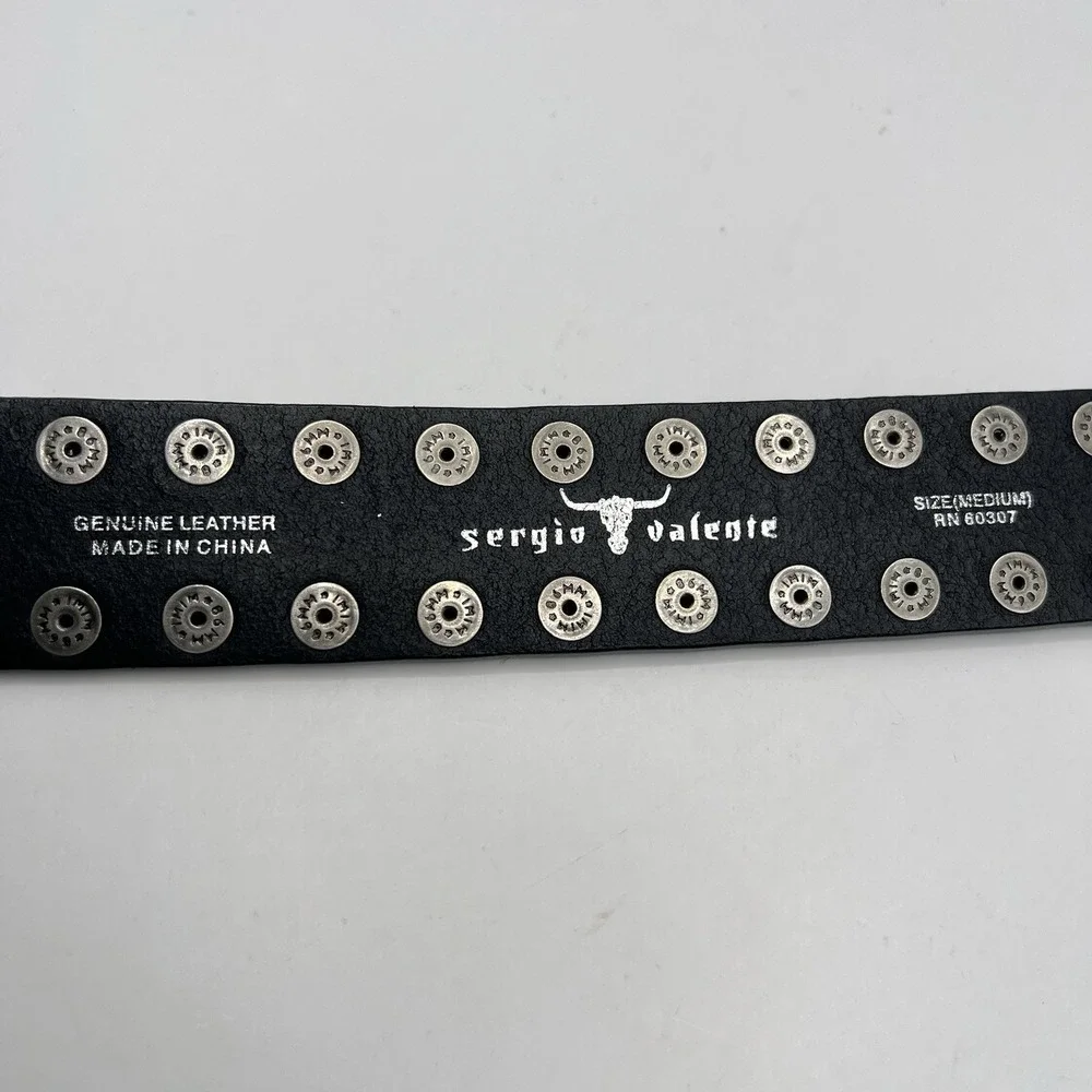 Y2K Sergio Valente Studded Leather Belt Unisex M (29-33) Black Biker Western